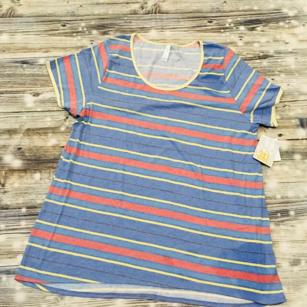 LuLaRoe Classic T 3XL Blue Yellow Red Striped NWT